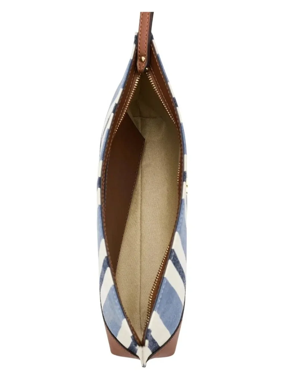 NWT Lauren Ralph Lauren Striped Canvas Leather Pouch Satchel Blue/Tan Size OS
